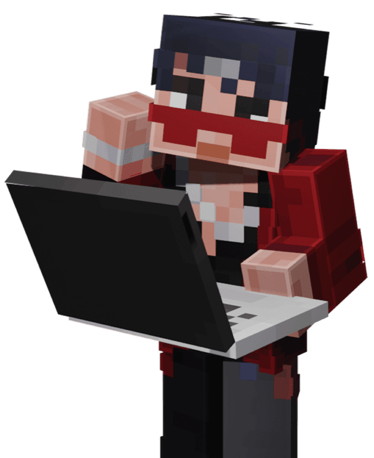 Игрок с ноутбуком запускает сервер Minecraft на хостинге Millida